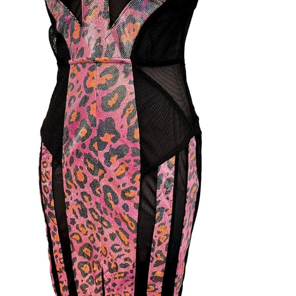 Mark Wong Nark $2000 NWT Dress Bodycon Lingerie Inspired Pink Sparkle Leopard S - Picture 4 of 11